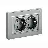 Розетка Brite 2-я с заземлением, без защитных шторок 16А в сборке РСПл12-3-БрА алюминий IEK