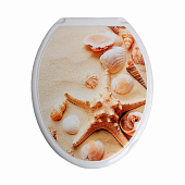 Крышка унитаза Декор Ракушки на песке белая