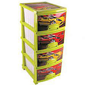 Комод Декор Тачки  4 секции лимонный/белый