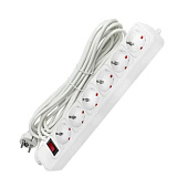 Сетевой фильтр 6х5м 10А/2,2кВт с выключателем c/з ПВС 3х0,75 Блокбастер EKF