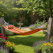 Гамак полотняный с подушкой красно-желтый с чехлом 200х80см