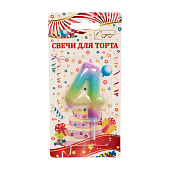 Свеча для торта Радуга цифра"4"