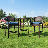 Комплект садовой мебели: стол, 2 кресла с синими подушками, коричневый