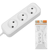 Удлинитель 3 гнезда 5м б/з 6А 1380Вт белый Народный
