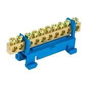 Шина "0" N (6x9мм) 10 отверстий синий тип "Стойка" на DIN-рейку EKF